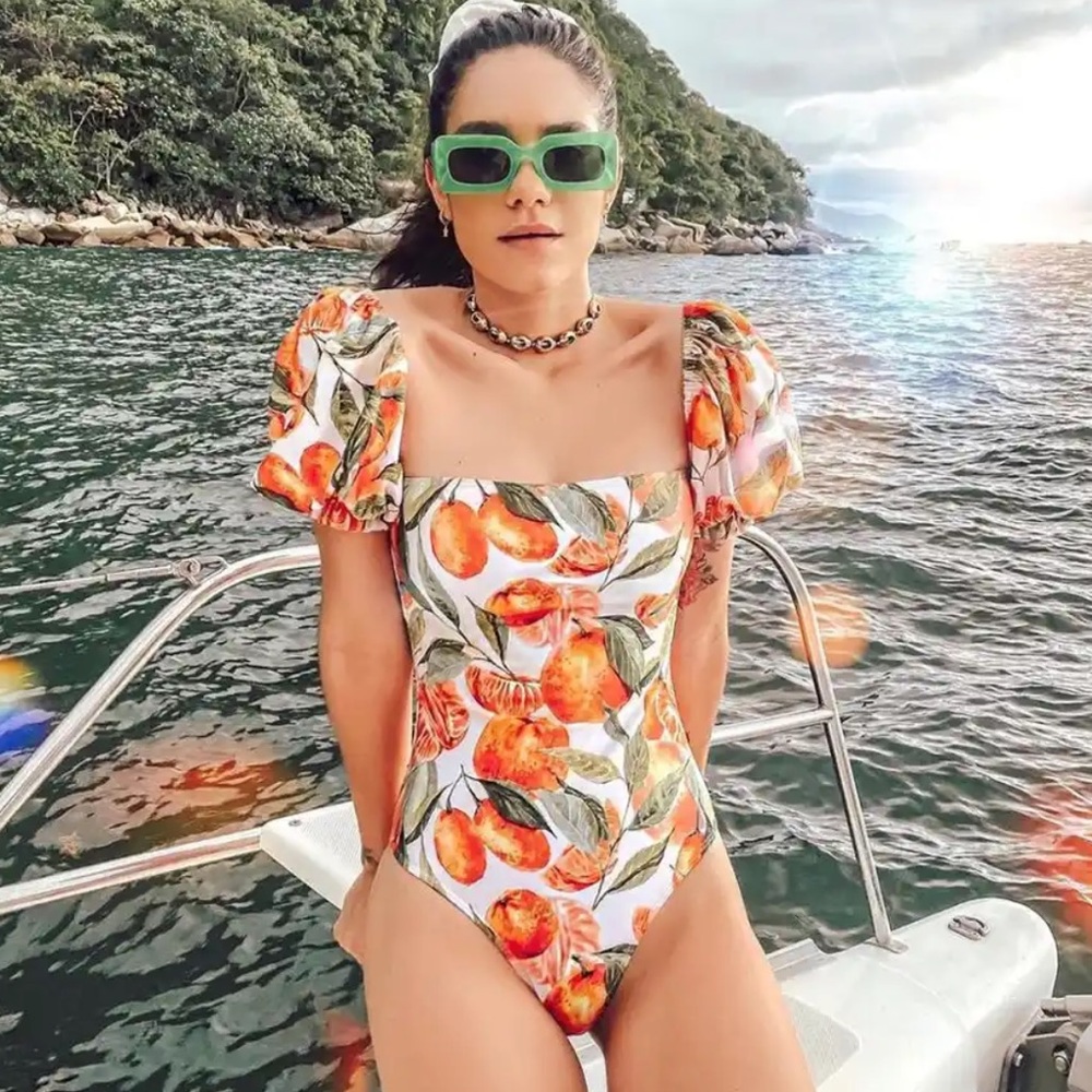 One piece puff sleeve swimsuit